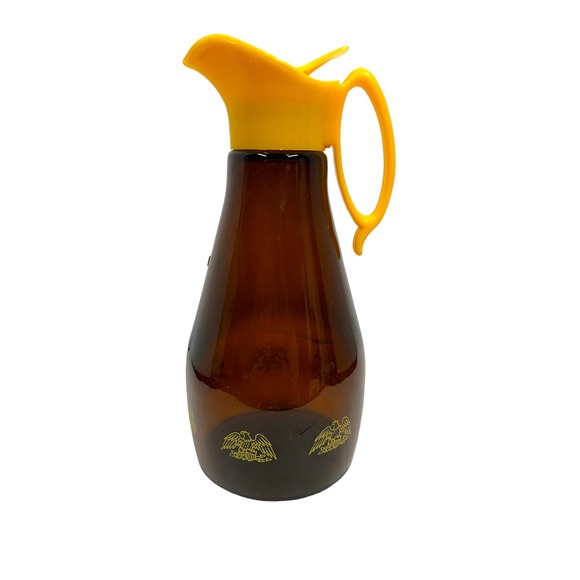 Vtg. 1970's‎ Log Cabin Glass Maple Syrup Pitcher Gold Eagle Motif, brown glass - Picture 3 of 5
